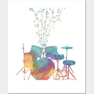 Drumset And Music Notes Posters and Art